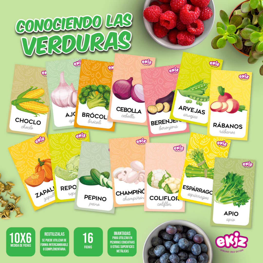 Fichas de Imán de LectoEscritura: Conociendo las Frutas y Verduras