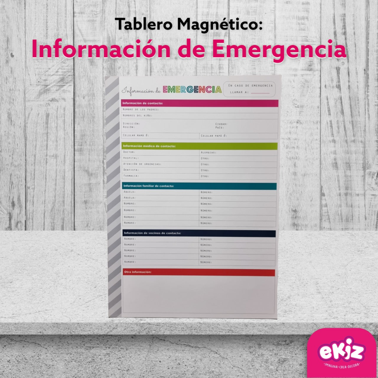 Tablero magnético. Información de emergencia