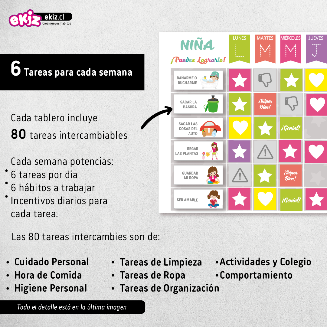 Tablero de tareas + incentivos para niños