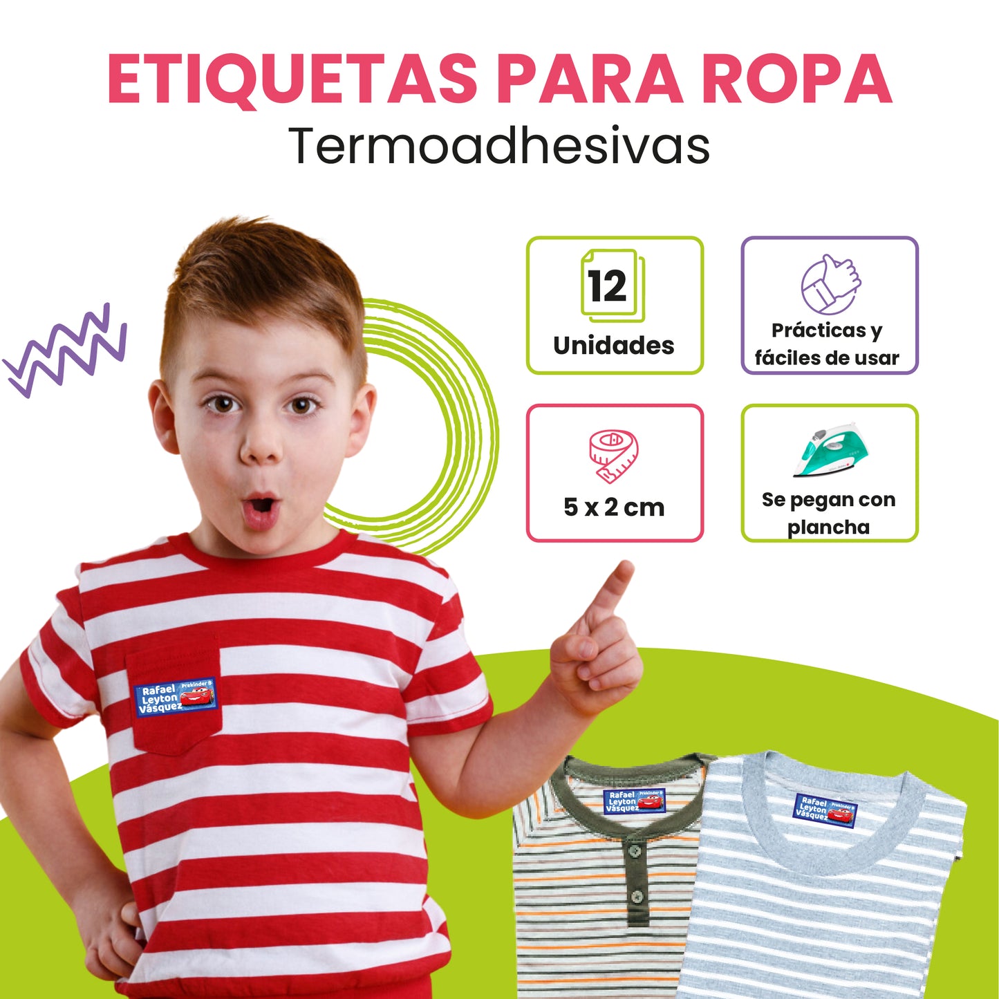 Pack de 12 Etiquetas para la Ropa
