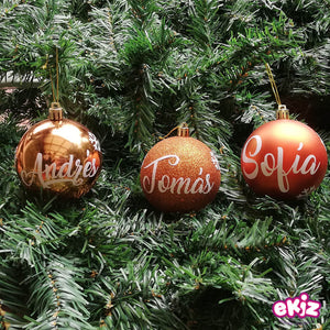 Pack: 4 esferas de 8 cm para navidad + Cajita de madera de regalo