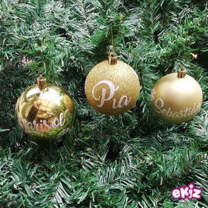 Pack: 4 esferas de 8 cm para navidad + Cajita de madera de regalo
