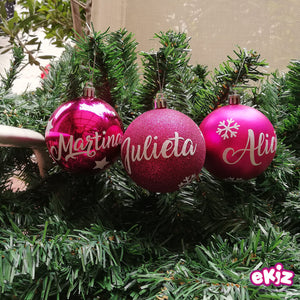 Pack: 4 esferas de 8 cm para navidad + Cajita de madera de regalo