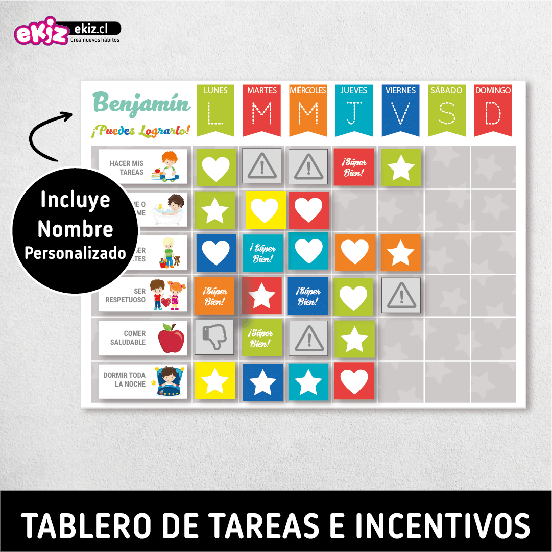 Tablero de tareas + incentivos para niños