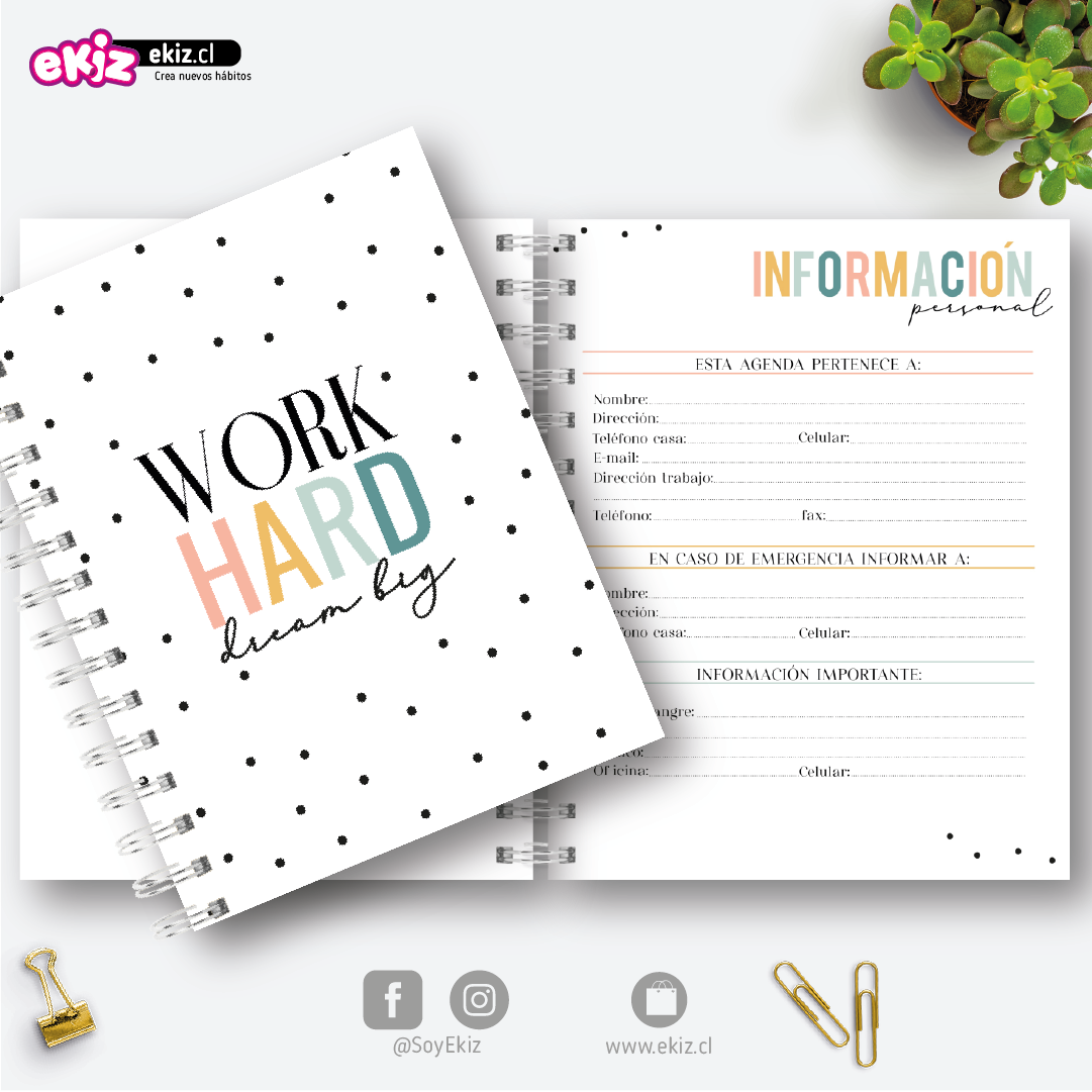 Agenda 2023 Work Hard + Planificación semanal + Calendario