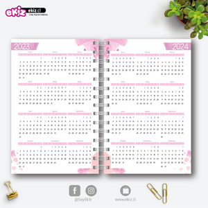 Agenda 2023 Rosa + Planificación diaria + Calendario + Propósitos del año y más