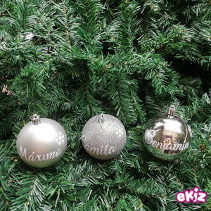Pack: 4 esferas de 8 cm para navidad + Cajita de madera de regalo