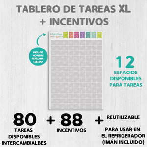 Tablero de tareas XL (para 12 tareas por tablero) + incentivos para niños