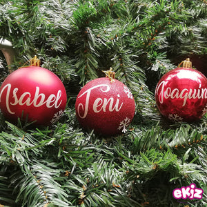 Pack: 4 esferas de 8 cm para navidad + Cajita de madera de regalo